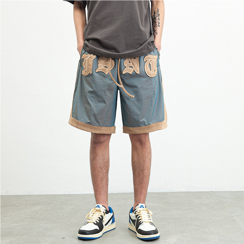 Streetwear Letter Vintage Embroidery Elastic Waist Loose Outer Wear Mens Shorts 2023 New Summer Casual Couple Five-point Shorts
