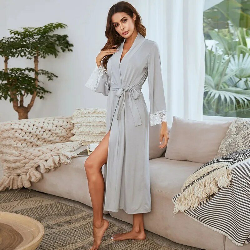 Camisola para mulheres de luxo longo andar de comprimento camisola de seda do falso nightskirt sexy manga de renda roupa interior das senhoras pijamas