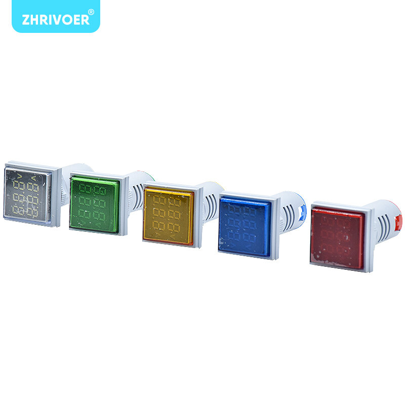 Amperómetro de voltaje Digital de doble pantalla, lámpara indicadora de luz LED, tipo AD16-22DSV, AC60-500V, 22MM