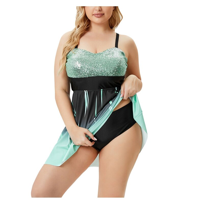 Bathing Suit Women Two Piece Stitching Printed Split Size With Briefs Fresh Small Large Skirt Belly-covering And Women's