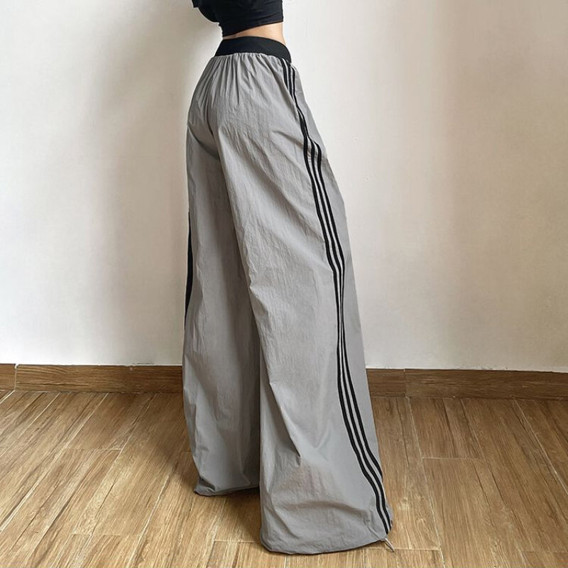 Calças femininas para-quedas Harajuku, calças Techwear Cargo, corredores de perna larga, streetwear coreano, calças Tech, calças Y2K, 2023