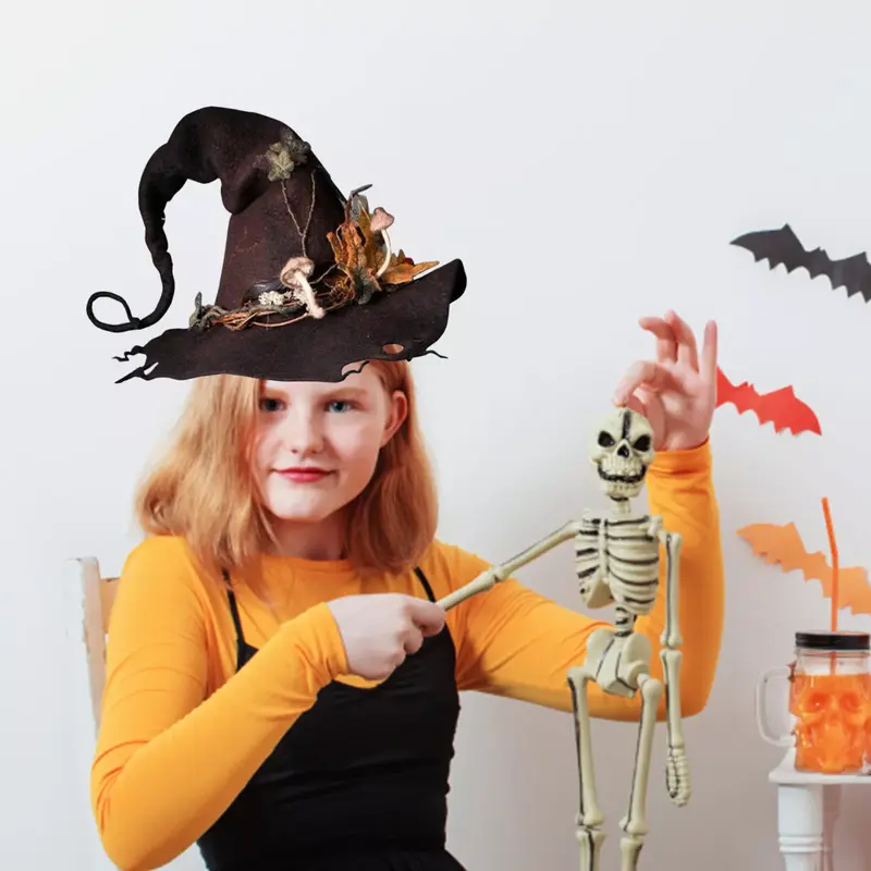 Chapéu de bruxa chapéu de bruxa de feltro chapéu de bruxa moderno chapéu de bruxa pontudo boné de flor de halloween chapéu de pico cosplay evento traje