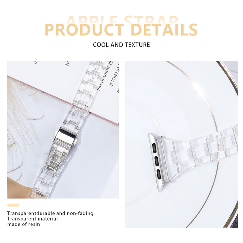 Slim Transparent Band For Apple Watch 44mm 40 41 45mm Series Se 765 Clear Strap on Smart Iwatch 123 38mm 42mm Bracelet Watchband