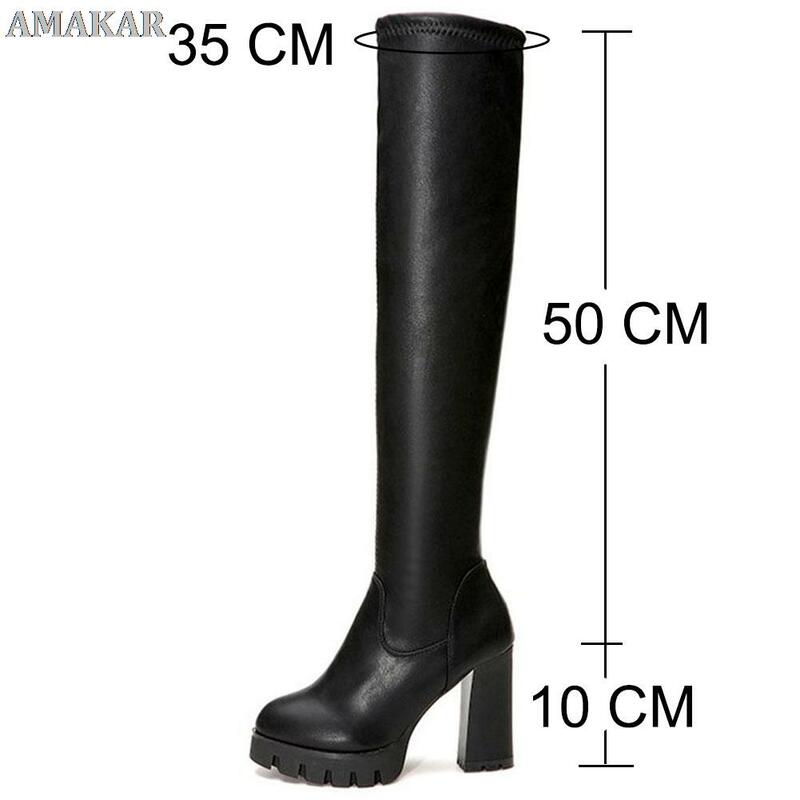 Sexy Elegant Thick Heel Over The Knee Boots Platform Block High Heels Thigh High Boots Women New Fashion Brand Party Dress