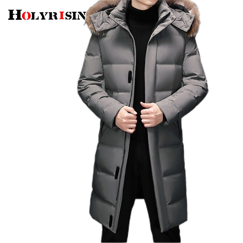 Holyrising mężczyźni żakiet zimowy gruby zimowy długi 90% dół kurtki futro z kapturem wiatroodporny i przeciwdeszczowy zimowy płaszcz wiatrówka 123