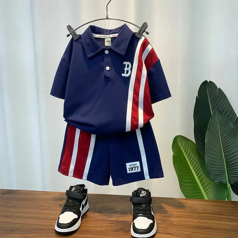 T-shirt à manches courtes et short en coton à col polo pour garçons, ensemble de sport pour enfants, ensemble 2 pièces pour bébé, nouveau et beau, 2-9 ans, 2023
