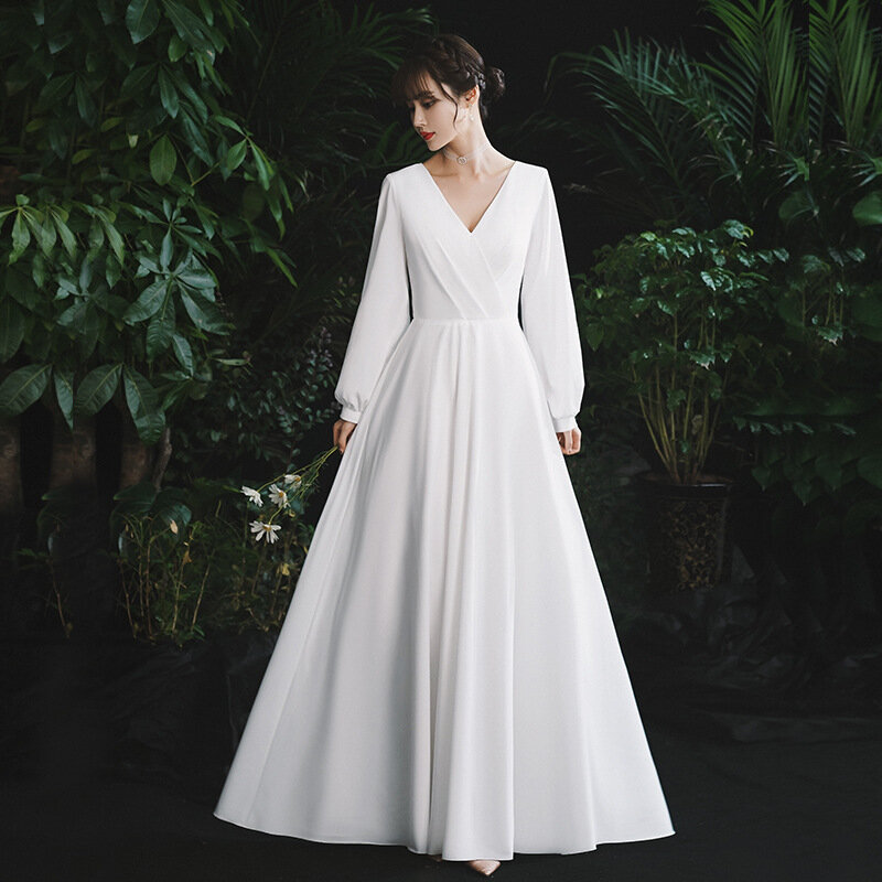 Женское летнее Белое Атласное Платье ETESANSFIN с длинными рукавами, подходит для любого повода