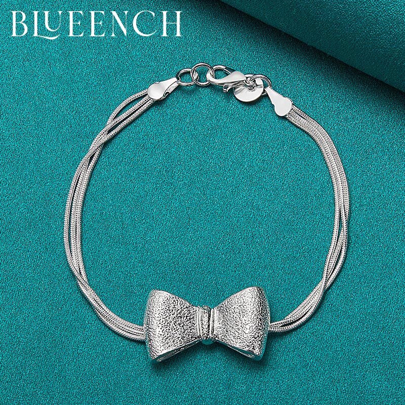 Blueench 925 Sterling Silver Bow Multiple Chain Design Bracelet for Women Cute Fashion Age Reduction Jewelry