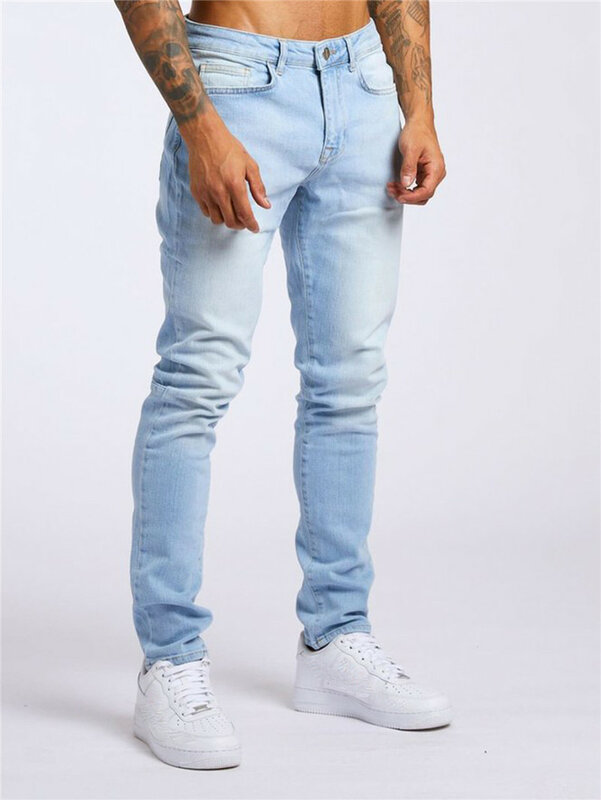 Jeans moda uomo Jeans Skinny a vita alta pantaloni da ragazzo in Denim da uomo primavera autunno Biker dritto pantaloni blu neri Jean