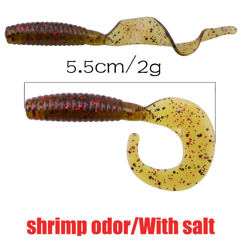 Curly Worms Soft Bait 55mm 2g Jig Wobblers Fishing Lure Shrimp Smell Silicone Artificial Baits Carp Bass Lures Pesca Tackle