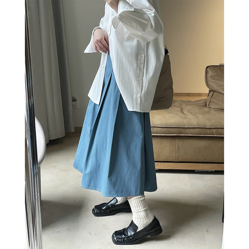 Falda plisada de algodón para mujer, falda de cintura alta, línea A, Retro, longitud media, paraguas, moderna, suelta, delgada, a la moda