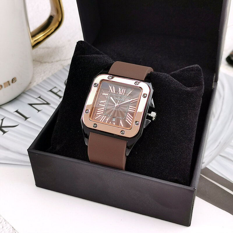 3-bar męski zegarek 2023 luksusowy kwadratowa tarcza stop cynku Retro silikonowy pasek automatyczny zegar kwarcowy z kalendarzem