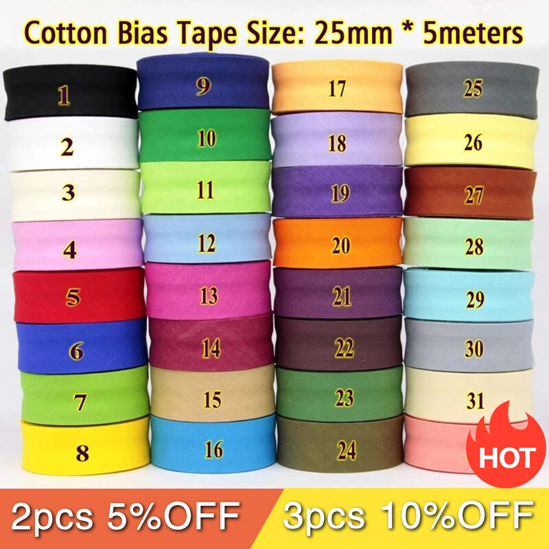 25mm Cotton Sewing Bias Tape Binding Tape Ironed Bias For Garment Table Cloth Quilt Diy Craft Diy Sewing Accessories 5meters/lot
