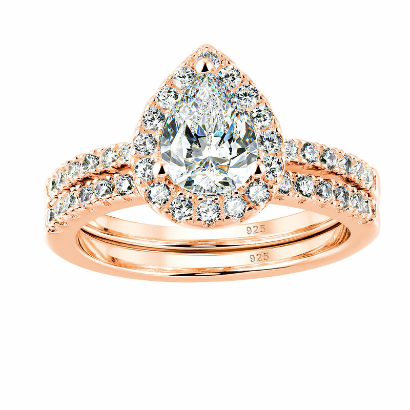 Wuziwen anello di fidanzamento in oro bianco rosa giallo Set da sposa per donna gioielli in argento Sterling 925 a forma di goccia AAAAA CZ