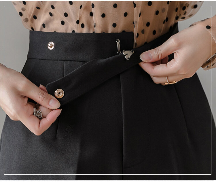 Verão elegante escritório senhora botão de cintura alta harem calças femininas preto nove pontos terno calças senhoras 280f