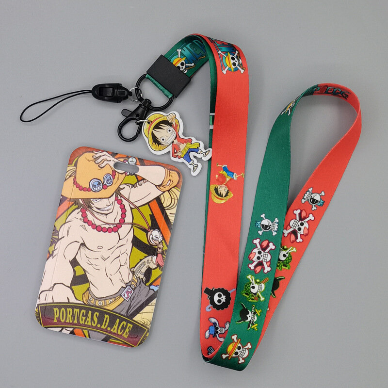 Luffy – couverture de carte en PVC pour étudiant, sac de cou suspendu pour carte d'identité avec lanière extérieure, porte-carte imprimé de personnage de dessin animé, cadeaux