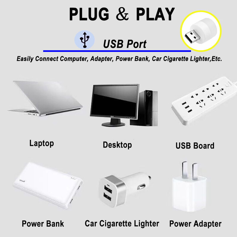 Mini lampe LED Portable avec prise USB, 2 pièces, ampoule pour voiture, ordinateur Portable, chambre à coucher, livre, Protection des yeux, lampe de lecture, cadeau