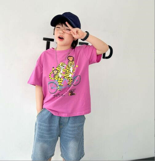 Fashion Stijl Hip Hop Kids Jongen Meisjes Animal Riding Fiets Patroon Zomer Cartoon Patroon Korte Shirts Tops Tee Kinderkleding