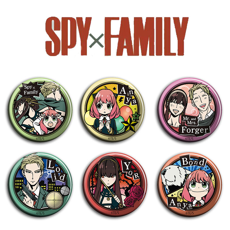 6pcs/1lot Anime SPY FAMILY Loid Forger Yor Anya Bond Figure 908 Metal Badges Round Brooch Pin Badge Bedge Gifts Kids Toy