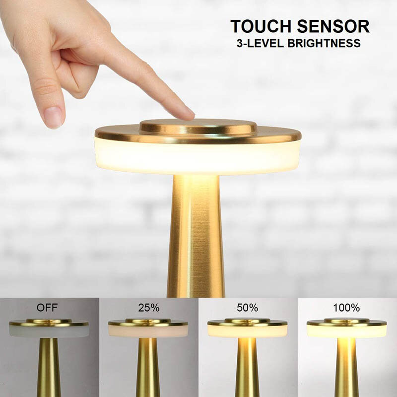 LED Table Lamp Retro Bar Coffee Table Light Touch Sensor Rechargeable Wireless Dining Night Light Hotel Bedroom Decorative Light