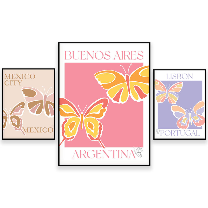 Impresiones de Mariposas, Ciudad de México, La Palma, Buenos Aires, impresiones urbanas de La Ciudad y Sus Mariposas, carteles de La serie