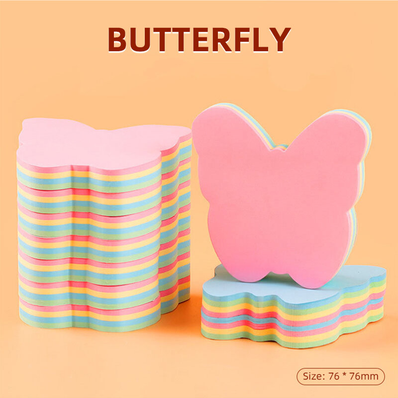 100 Sheets Heart Tree Butterfly Star Colour Sticky Notes Memo Pad Notebook Planner Sticke Stationery Accessories