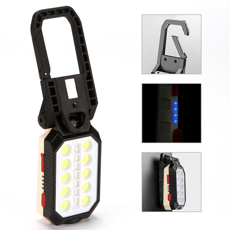 Luz de trabajo LED COB multifuncional, linterna magnética plegable con carga USB, iluminación para exteriores, Camping y caza