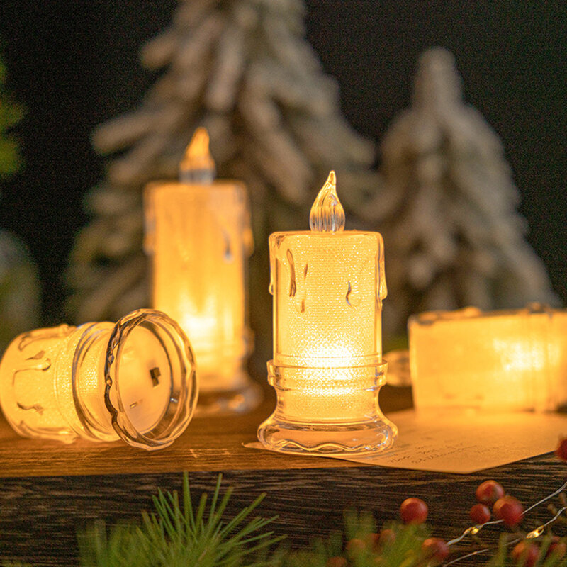 Velas LED sin llama de simulación, velas acrílicas con pilas, románticas, para fiesta de cumpleaños, Navidad, decoración del hogar, regalo
