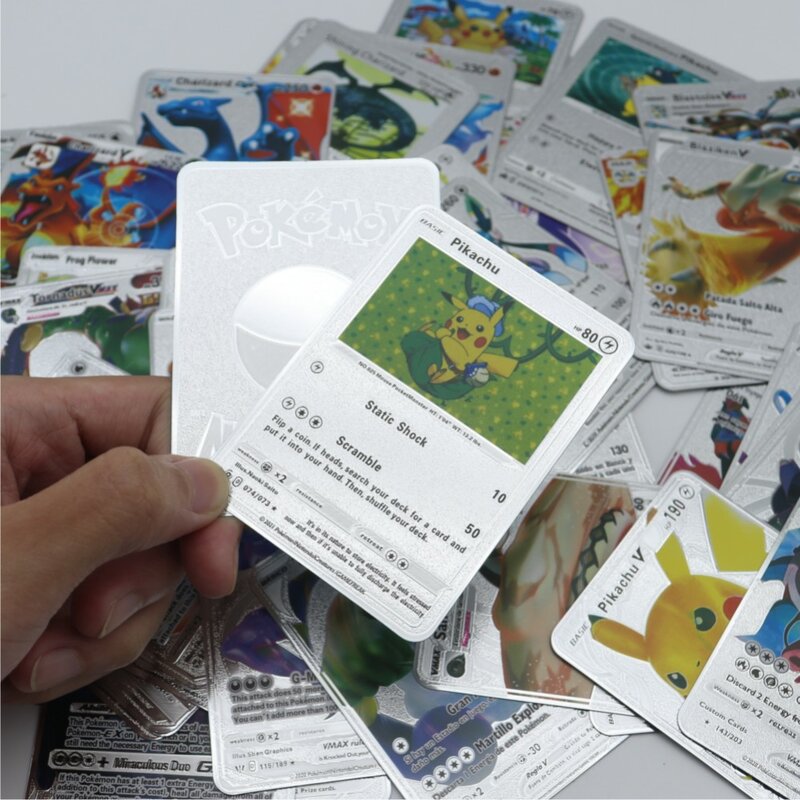 TAKARA TOMY 27-55 Buah Kotak Kartu Perak Emas Pokemon Spanyol Inggris Pikachu Charizard Vmax Koleksi Hobi Hadiah Liburan