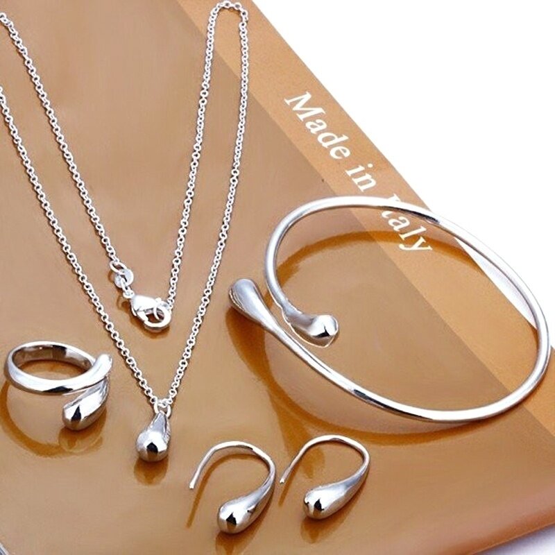 4 pçs/set venda quente moda feminina lágrima charme colar brincos anel de abertura pulseira conjuntos de jóias colar bisuteria mujer
