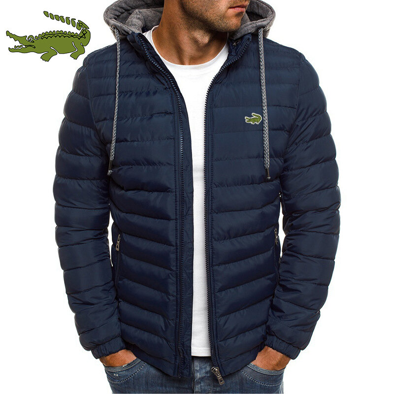Мужская теплая ветрозащитная хлопковая куртка, повседневная утепленная хлопковая куртка на молнии с капюшоном и принтом