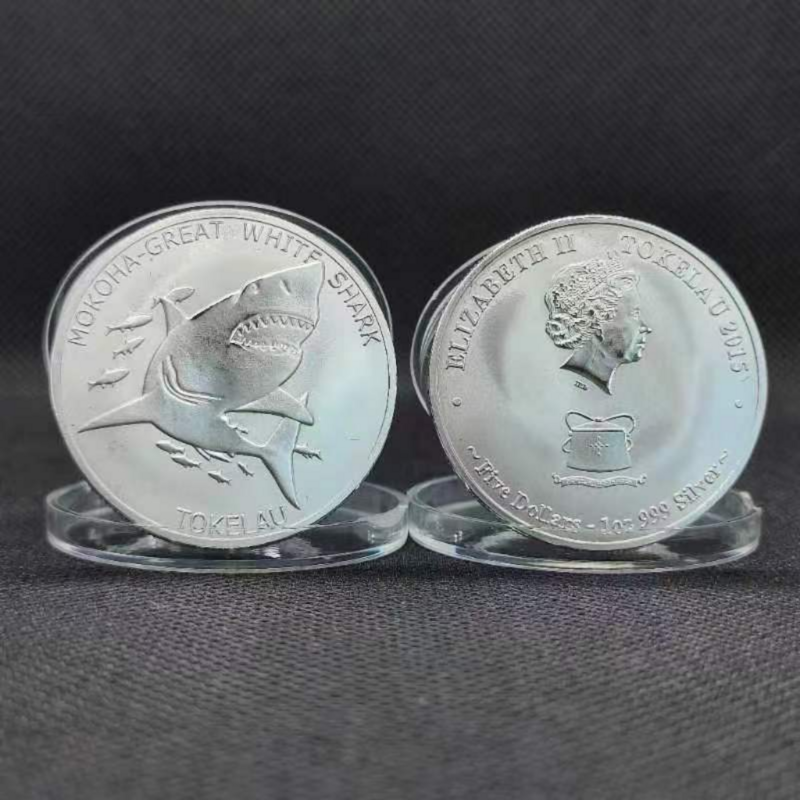 스팟 동물 동전 상어 기념 동전 기념 메달 은화, 영국 여왕의 머리 공예 수집품