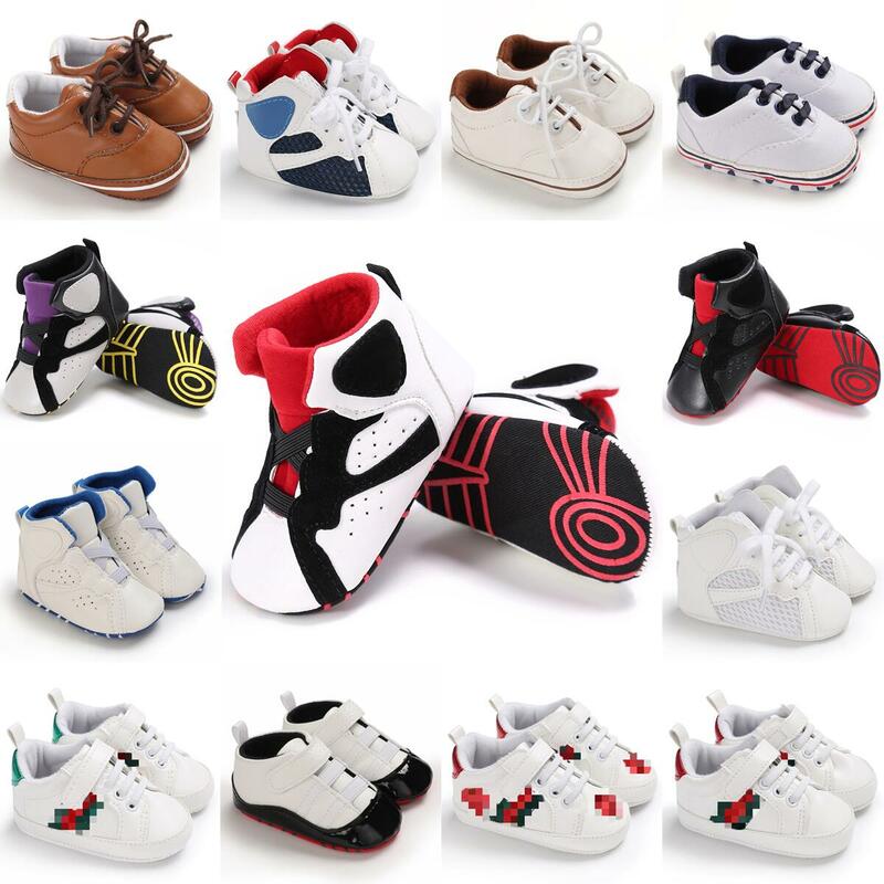 ทารกแรกเกิดรองเท้าสำหรับชายหญิงคลาสสิกหลายสี Soft Sole PU หนังรองเท้าผ้าใบ First Crib รองเท้าแตะสบายๆเดินรองเท้า