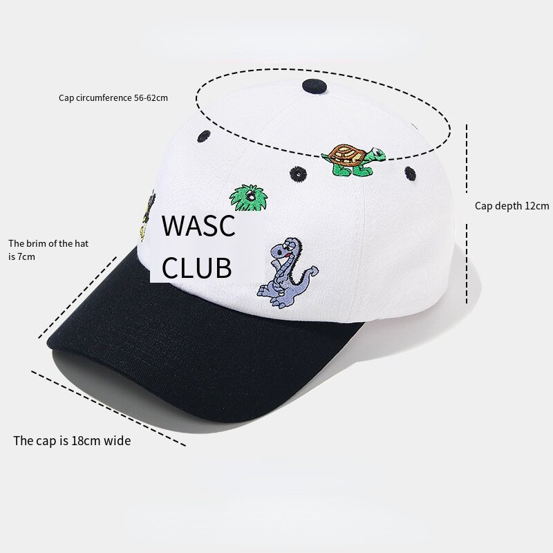漫画の刺繍が施された女性用野球帽,56-62cm,黒と白の色,動物のモチーフ,ユニセックス