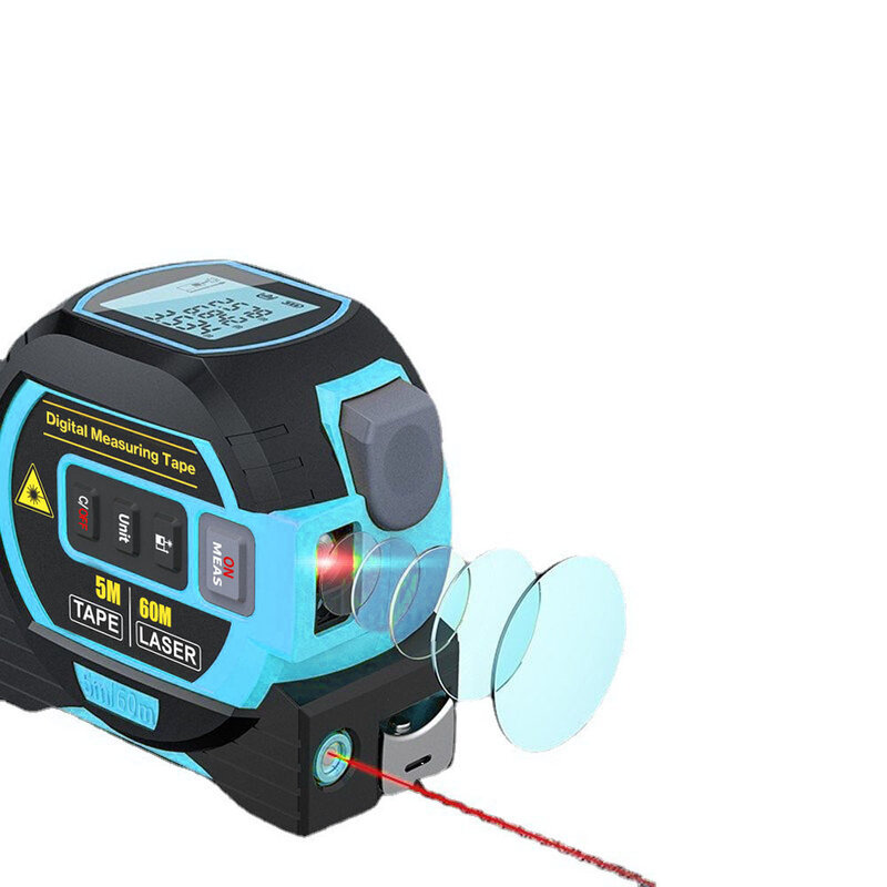 3in1 Laser Rangefinder 5m Tape Measure Ruler LCD Display with Backlight Distance Meter Building Device Area Volumes Surveying