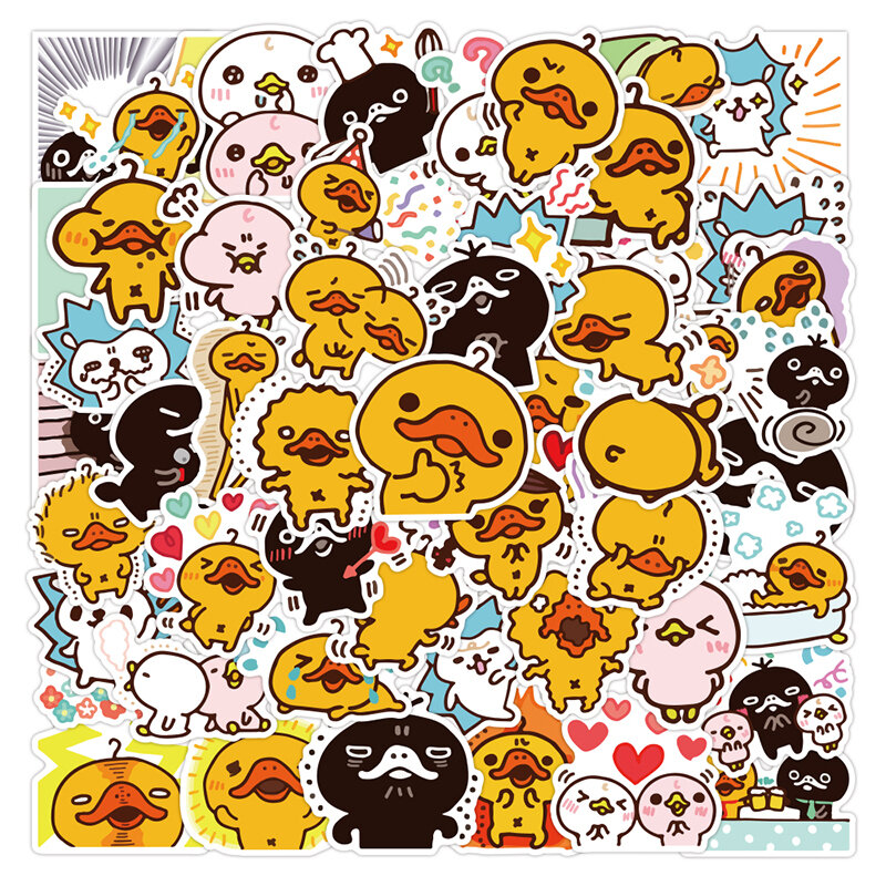 Autocollants de dessin animé petit canard jaune, étiquette étanche mignon Kawaii, papeterie pour téléphone portable, casque, jouets pour enfants, 50 pièces