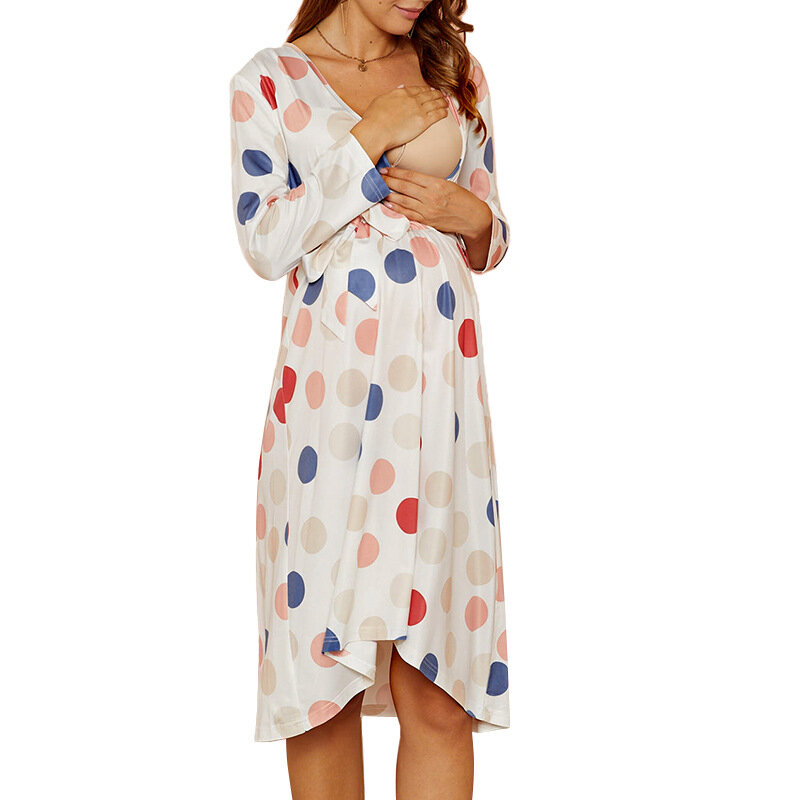 Maternidade roupas verão nova moda polka dot impressão roupas de maternidade saia casual enfermagem saia cintura grávida sexy vestido