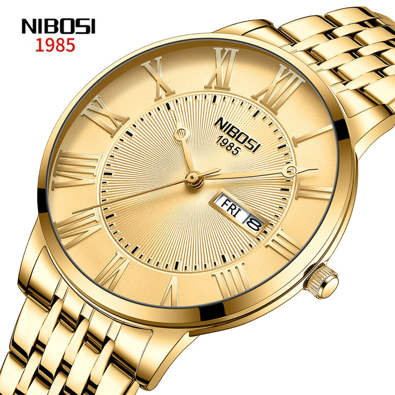 Nibosi relógio de quartzo dos homens relógios de luxo superior marca relógio homem aço inoxidável à prova dstainless água relógios de pulso para homem relogio masculino