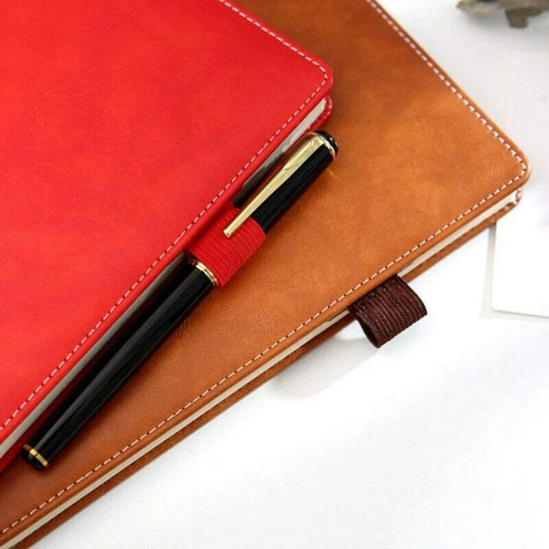 12Pcs Self-Adhesive Leather Pencil Holder With Elastic Loop Pencil Loop For Notebook Planners Calendars Clipboards