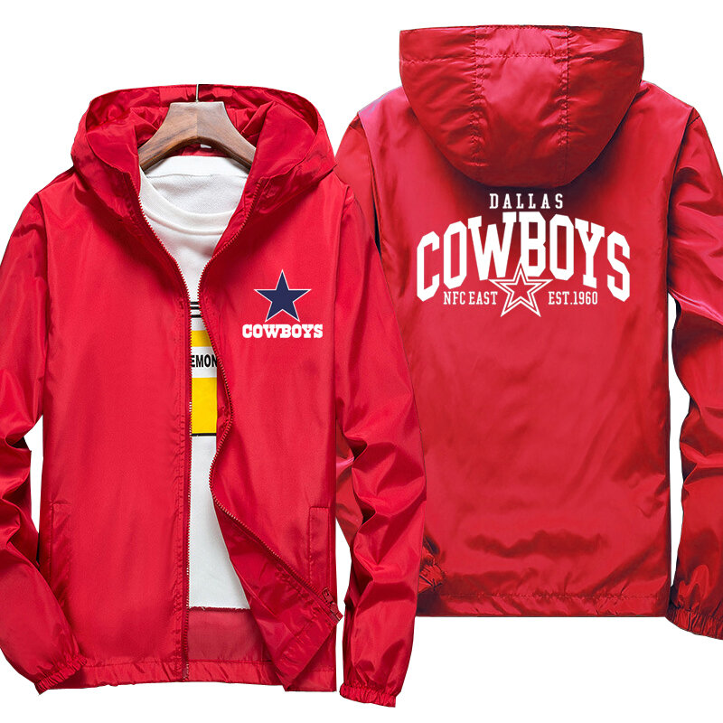 New Spring Autumn Men's Dallas Cowboys Logo Hooded Jacket Casual Coat Male Zipper Fashion Windproof Long Sleeve Outdoor Jacket