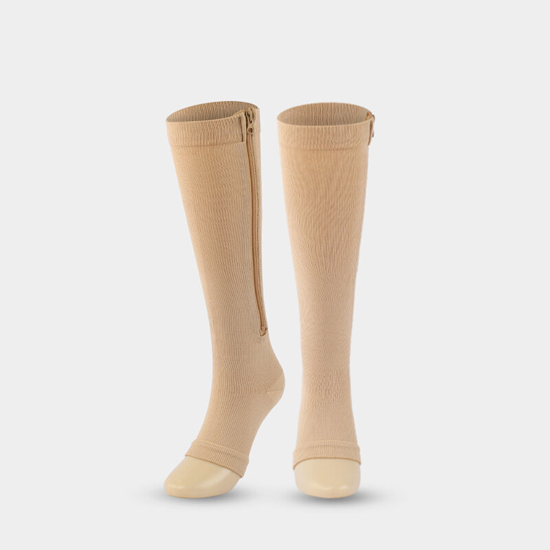 Calcetines deportivos de compresión con cremallera para hombre y mujer, medias de S-2XL cómodas con cremallera, calentadores de piernas de Color sólido, elástico largo