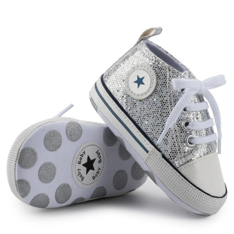 Детские ботинки для мальчиков и девочек, мягкие холщовые туфли со звездами, с противоскользящей подошвой, для начинающих ходить новорожден...