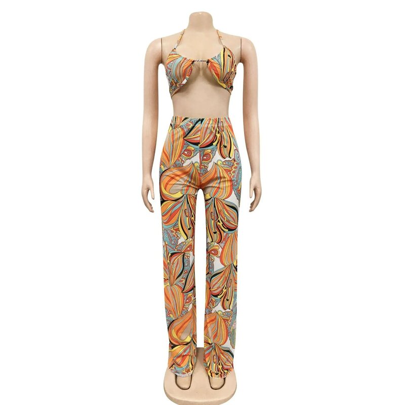 Casaul-Conjunto elegante de 3 piezas para mujer, traje de pierna con estampado colorido, ropa de calle a juego, pantalones de otoño