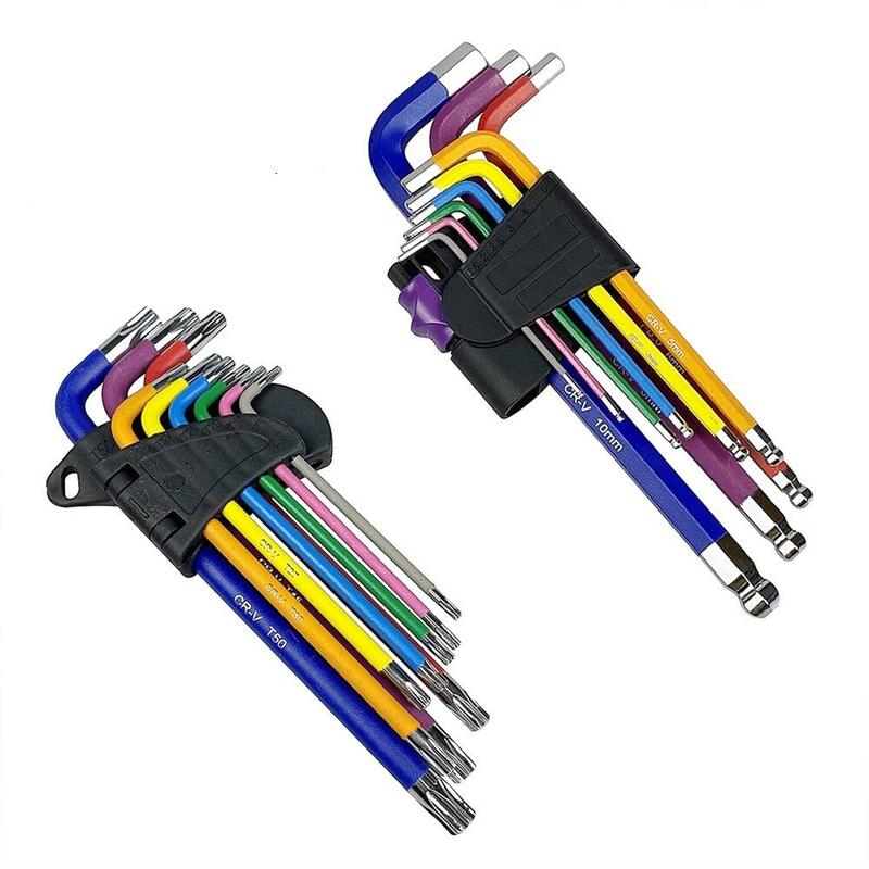 Neue 9 Pcs Allen Schlüssel Set 1,5mm-10mm Farbe Codiert Hexagon Hex / Torx Stern L Typ schlüssel Hülse Schlüssel Spanner Metric Schraubendreher