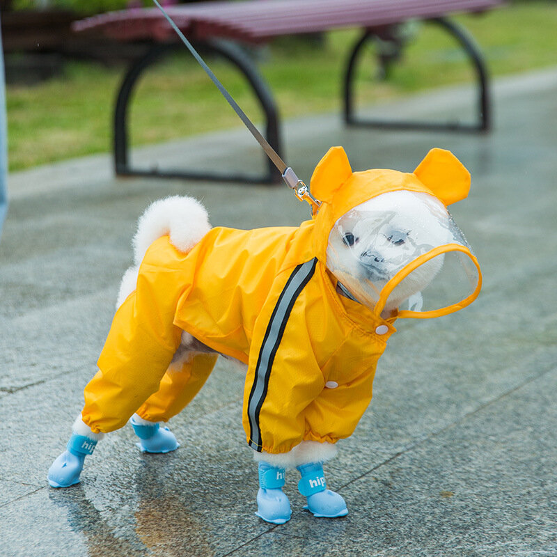 การ์ตูนรองเท้าสุนัข Pomeranian ตุ๊กตาหมีรองเท้าชุด4กันน้ำฝนรองเท้า Velcro เท้าสัตว์เลี้ยงซิลิโคนไวน...