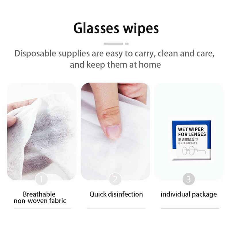 100ชิ้น/กล่องแว่นตาทำความสะอาดผ้าเช็ดทำความสะอาดเปียกทิ้ง Anti หมอก Misting Remover ทำความสะอาดเลนส์แว่...