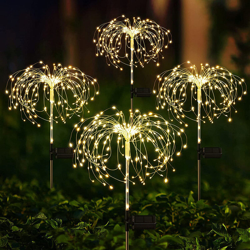 90/120ไฟ LED กลางแจ้งพลังงานแสงอาทิตย์ไฟสนามหญ้า Starburst ไฟดอกไม้ไฟทองแดงไฟ Xmas เชือกสวยงามตกแต่งคริส...