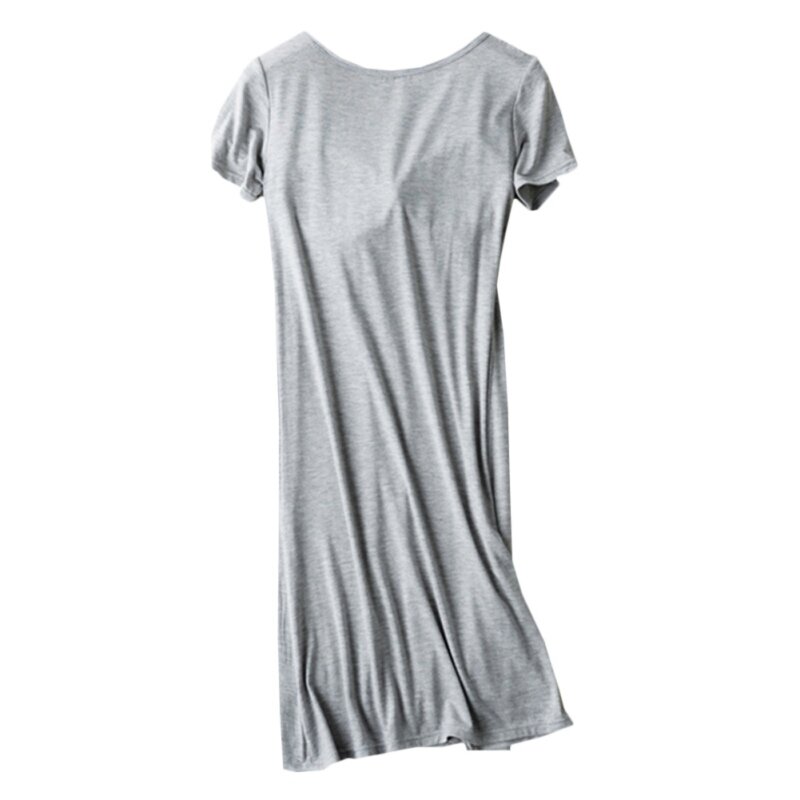 Ночная рубашка с коротким рукавом для женщин, ночные рубашки с нагрудной подушкой без ободка, удобная Пижама средней длины из модала