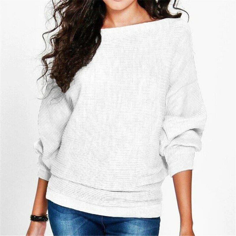 Spring Loose Knitted Pullovers Sweater Tops Women Fashion O-Neck Long Sleeve Ladies Knitted Pullover Jumper Bat Wing Casual Top