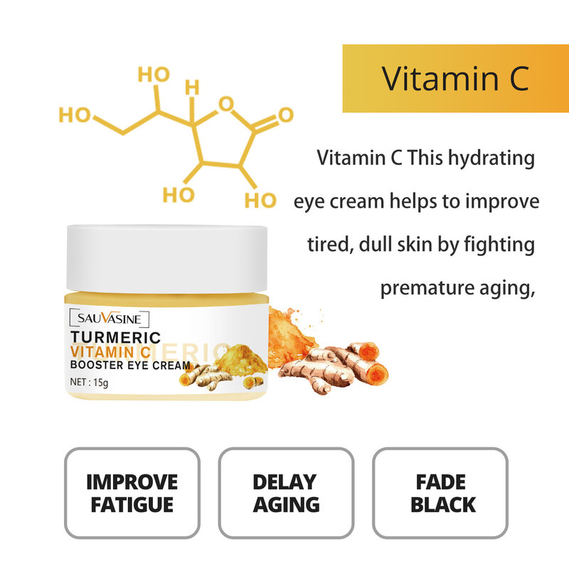 Curcuma vitamina C crema per gli occhi Anti-età occhiaie massaggio Anti-rughe rimozione del siero per gli occhi Lift Gel per la cura della pelle degli occhi